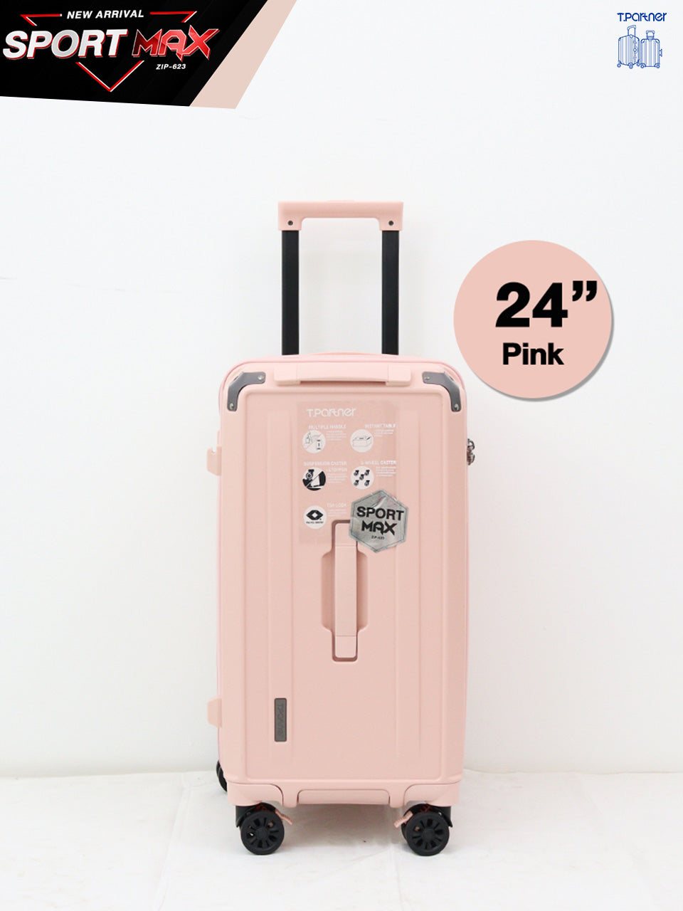 กระเป๋าเดินทางใบใหญ่สีชมพู 24 นิ้ว รุ่น Sport Max Series พร้อมล้อลาก