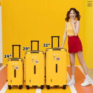กระเป๋าเดินทาง Sport Max Series สีเหลืองสดใส 3 ขนาด 24, 29, 32 นิ้ว วางเรียงกัน