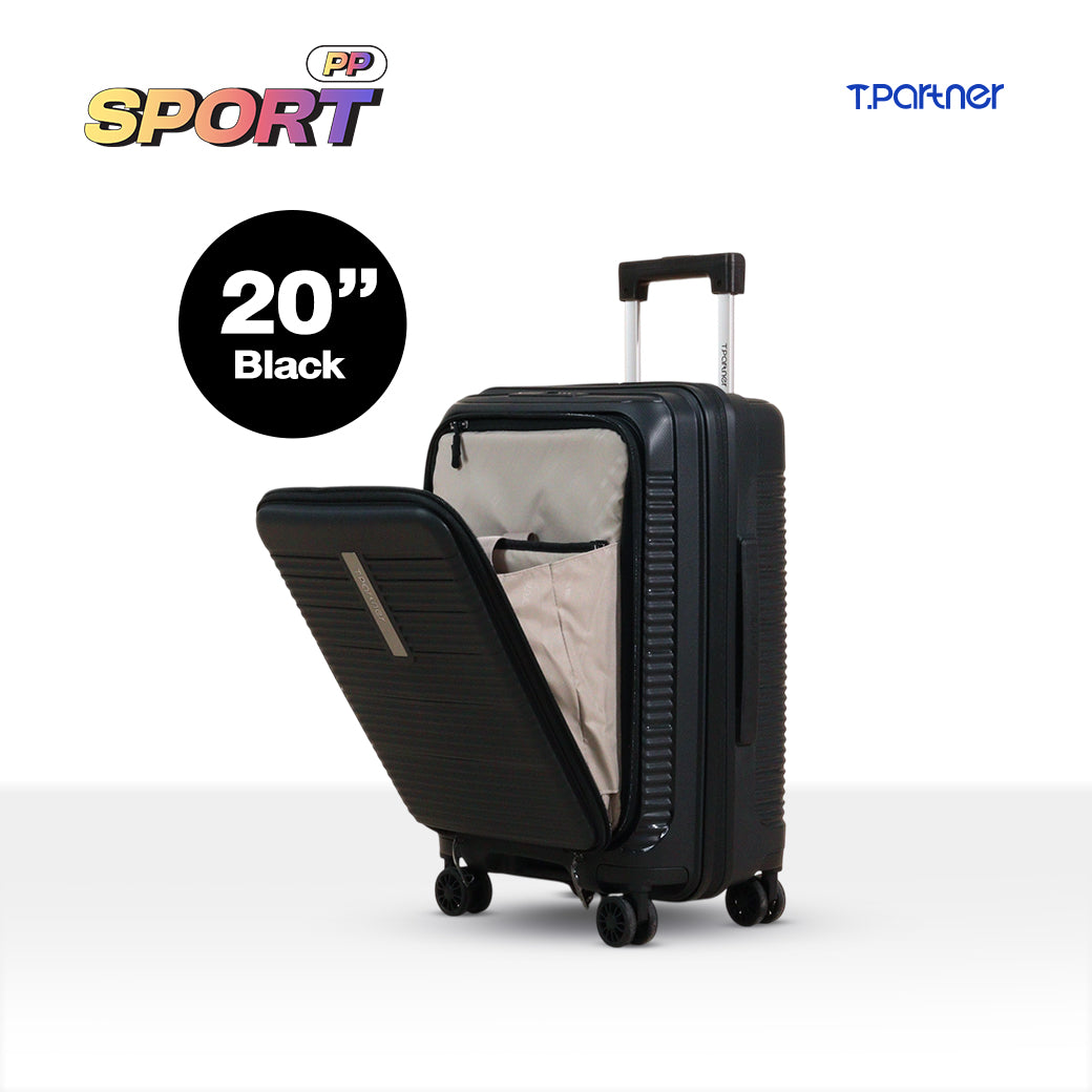 กระเป๋าเดินทาง PP Series รุ่น Sport ขนาด 20 นิ้ว สีดำ เปิดฝาโชว์ช่องเก็บของด้านใน