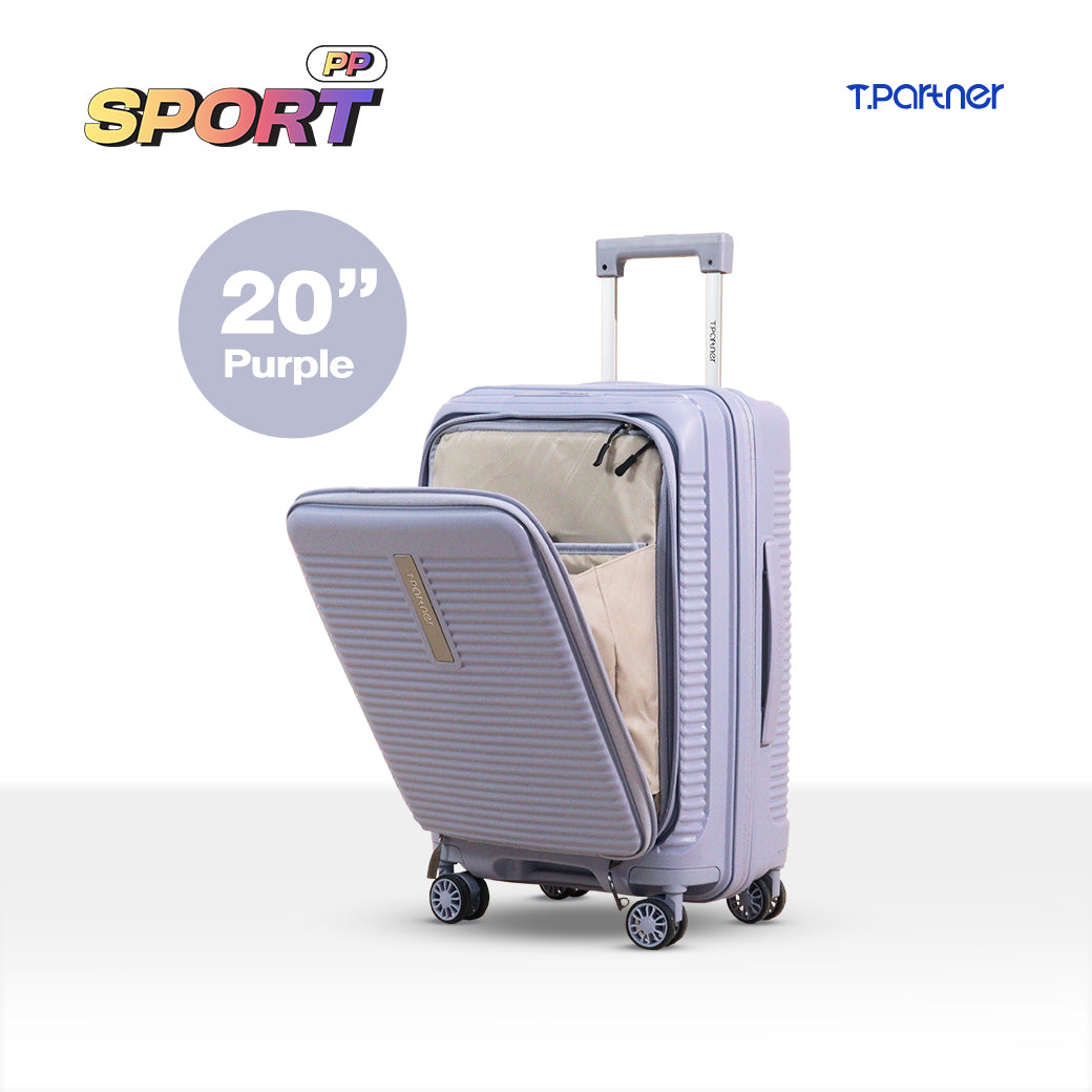 กระเป๋าเดินทาง PP Sport Series สีม่วง ขนาด 20 นิ้ว เปิดฝาโชว์ช่องเก็บของด้านใน