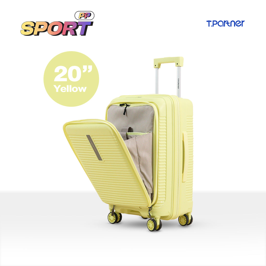 กระเป๋าเดินทาง PP Series รุ่น Sport ขนาด 20 นิ้ว สีเหลือง เปิดฝาโชว์ช่องจัดเก็บภายใน