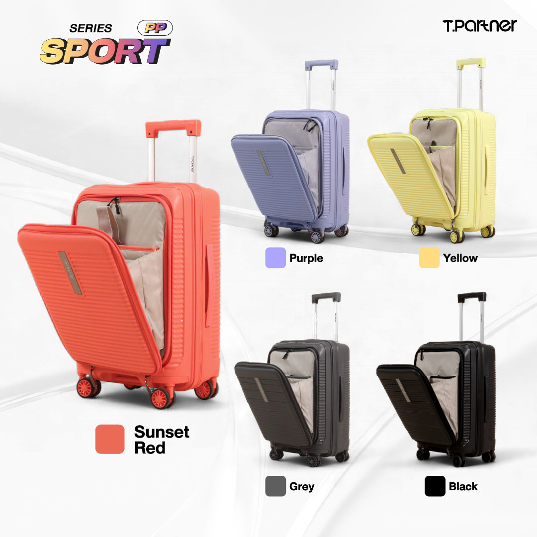 กระเป๋าเดินทางรุ่น Sport PP Series มี 5 สี: ส้ม, ม่วง, เหลือง, เทา, ดำ