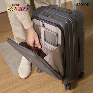 กระเป๋าเดินทาง PP Series รุ่น Sport สีเทา เปิดช่องจัดเก็บด้านหน้า พร้อมแท็บเล็ตและสมาร์ทโฟน
