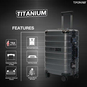 กระเป๋าเดินทาง Titanium Series สีเทา ดีไซน์หรู พร้อมคุณสมบัติเด่น TSA, ล้อคู่หมุน 360 องศา